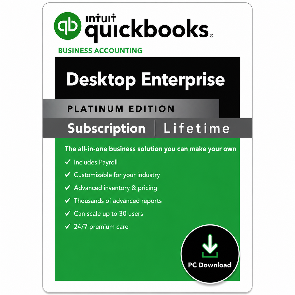 QuickBooks Enterprise 2024 For windows –1 user – lifetime license – not a Subscription