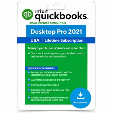 Quickbooks desktop Pro 2021 for windows– lifetime license – not a Subscription